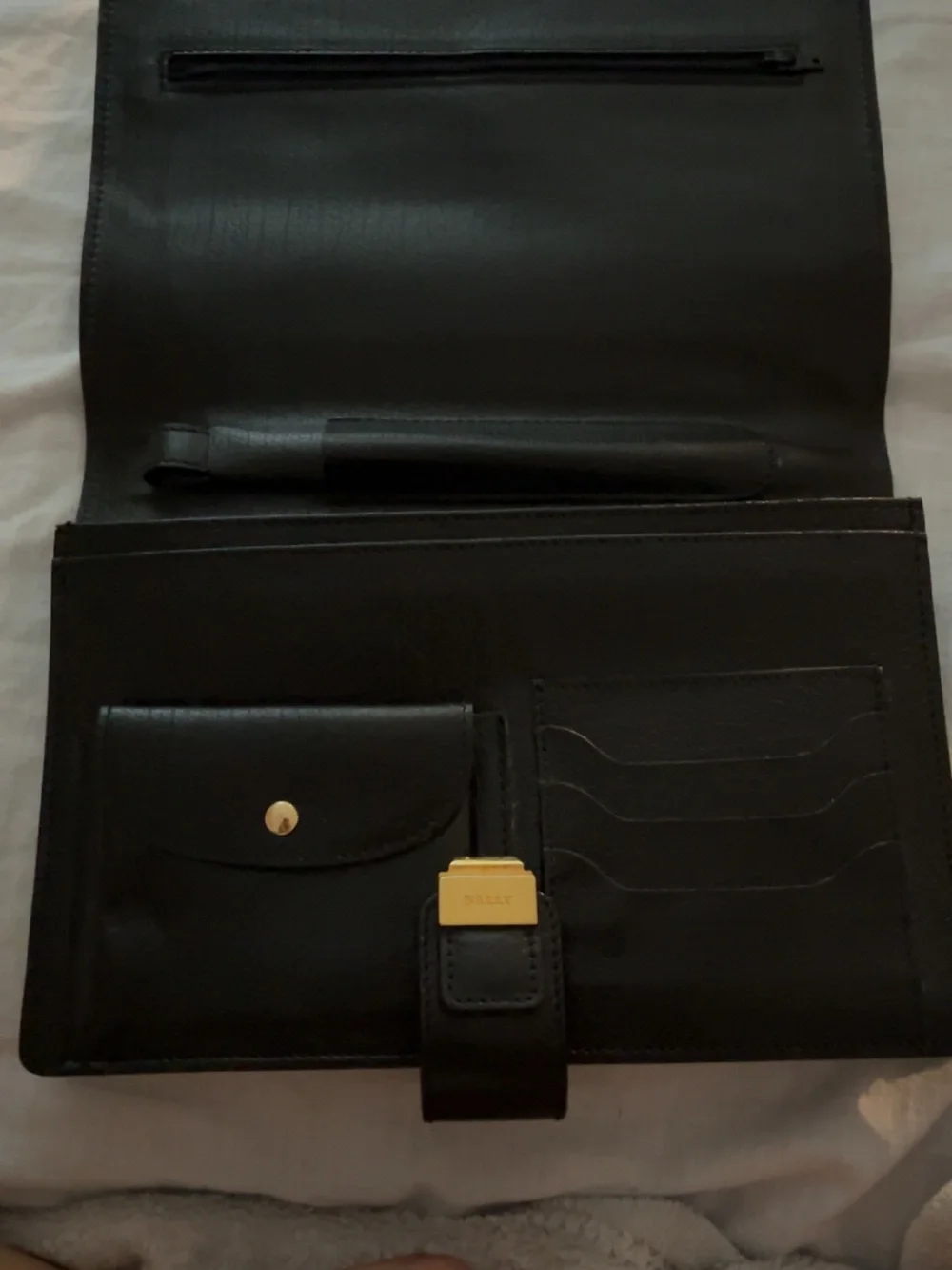 Bally Black Leather Clutch with Gold Hardware
